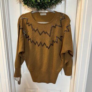 Craig Lightweight Brown Sweater with Beaded Detail-Size Medium